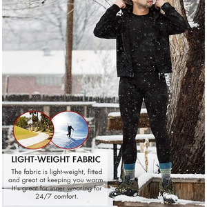 Ensemble de sous-vêtements thermiques 100 % laine mérinos légère pour homme, doublé polaire, haut et bas, pour l'hiver, vêtements de sport, couche de base - Product Image 4