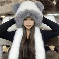 Chapeau Teddy Bear en fausse fourrure color-block printemps-automne unisexe, épais et chaud, protection des oreilles en peluche, idéal pour les sorties, les fêtes et les voyages
