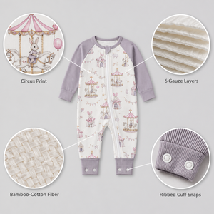 Combinaison bébé personnalisée avec logo, 6 couches de coton de bambou certifié OEKO-TEX, imprimé cirque, ensemble cadeau, pyjama <span class=keywords><strong>sans</strong></span> pieds pour nouveau-né - Product Image 3