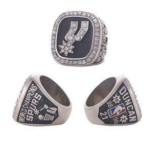镀银锌合金篮球联盟马刺队 5 环冠军戒指套装，镶嵌水晶，专为圣安东尼奥男子球迷设计 - Product Image 5