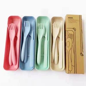 <b>Reusable</b> Travel Utensils Set with Case, 4 Sets Wheat <b>Straw</b> Portable Knife Fork Spoons Tableware, Eco-Friendly BPA Free - Product Image 3