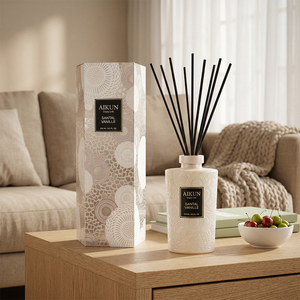 Aikun Tall Box Private Label Embossed Frosted Glass Square 250ml IP12 Santal Vanille Reed <b>Diffuser</b> For Living Room Decor Brands - Product Image 1