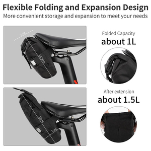 WEST BIKING 1.5L Large Capacity MTB Road Foldable Extendable Bike Saddle Bag Waterproof Taillight Rear Bicycle Saddle Bags - Product Image 4