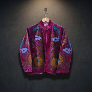 Veste en velours violet pour femme, brodée à la main, style vintage ethnique bohème, ouverte sur le devant, courte, décontractée, pour l'hiver, vente en gros - Product Image 1