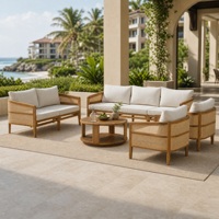 [Stock US] Ensemble de mobilier de patio en bois d'acacia 5 pièces, 5 places - Canapé, 2 fauteuils + une table basse, expédition domestique aux États-Unis, MOQ 1