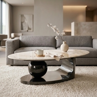Table basse en céramique blanche moderne de luxe, table de salon design unique, base noire brillante, table à thé, meubles