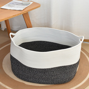 Woven <b>Storage</b> <b>Basket</b> <b>Large</b> Cotton Rope Rectangle White Black Household Laundry Toy Organizer Bedroom Clothes <b>Storage</b> <b>Basket</b> - Product Image 1