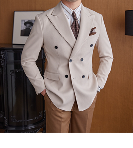 Giacca da lavoro Blazer a doppio petto Slim Fit da uomo in tessuto per banchetti - Product Image 6