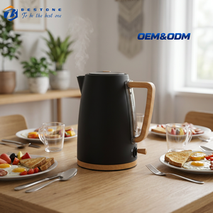 Black Wood Grain Retro <b>Electric</b> <b>Kettle</b> 1.7L Stainless Steel <b>Water</b> Boiler with Wooden Style Handle and LED Light - Product Image 1