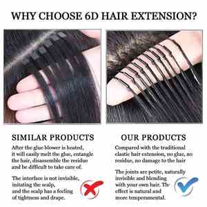 Extensions de cheveux 6D en cheveux humains naturels, 20 pouces, noirs, lisses, extensions rapides, 100% cheveux humains Remy, extensions de cheveux 6D - Product Image 5