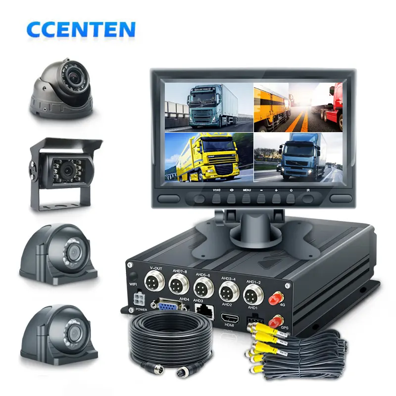 4CH 1080P AHD IR 카메라 VAN 버스 트럭 MDVR DVR 비디오 레코더 시스템 7 "자동차 모니터 H.264 CMSV6/7