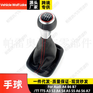 Poignée de levier de vitesses Audi R32 A4 B6 B7 6 vitesses en cuir noir avec surpiqûres rouges, design ergonomique - Product Image 4