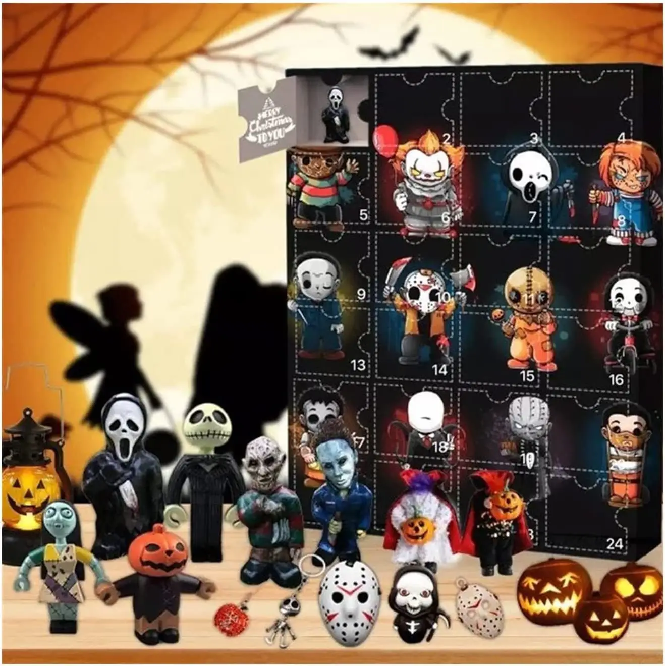 24 grilles Halloween enfants cadeaux mystère drôle enfants petits jouets citrouille diable poupée compte à rebours calendrier boîte aveugle