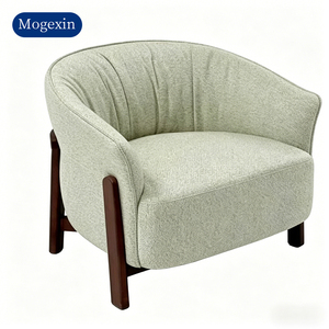 Fauteuil de salon en tissu de style nordique, dossier incurvé, chaise rembourrée avec structure en bois pour salon - Product Image 6