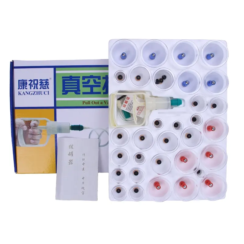 24-Cup Biomagnetic Chinese Cupping Transparent Therapy Set Vacuum Cupping Extractive Cupping Apparatus