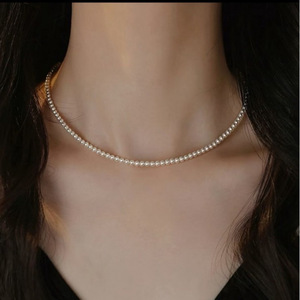 Authentic 3-4mm Round Freshwater <b>Pearl</b> <b>Necklace</b> for Women S925 <b>Silver</b> Buckle Fine Flawless Strong Light Finished Product - Product Image 2