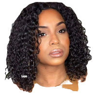 Perruque à Ondes Profondes de Style Européen et Américain FX-HA67, Petite Boucle, Fibre Synthétique Fluffy, Coiffure Explosive Noire, Perruques Courtes - Vente en Gros