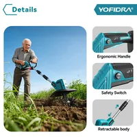 Cultivateur électrique de jardin YOFIDRA, scarificateur, décompacteur de sol pliable, outil de jardin, bleu/ noir, batterie Makita 21V