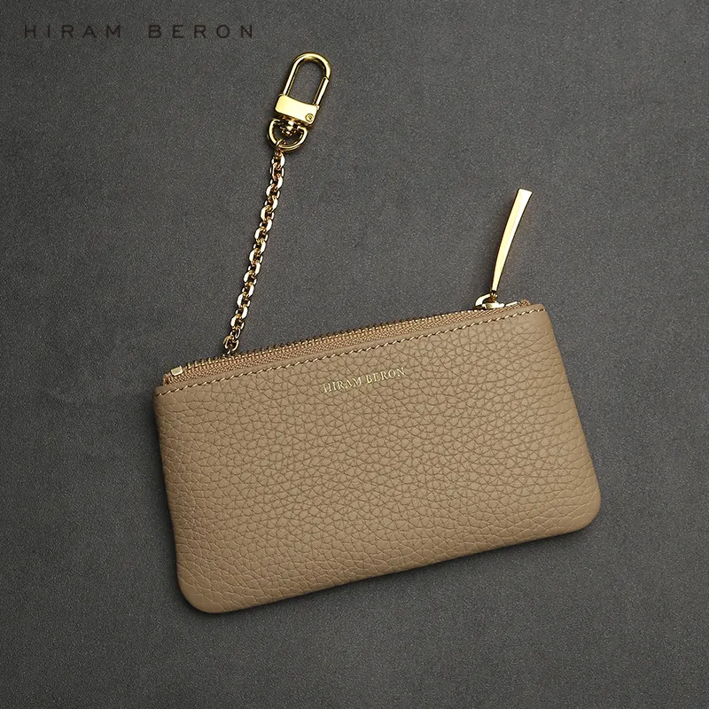 Hiram Beron High Quality Soft Calf Skin Leather Key Case Wallet Pouch for Women Slim Card Wallet RFID Blocking Compact