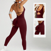 Combinaison de sport une pièce pour femme, dos nu, style halter, froncée, pour l'entraînement