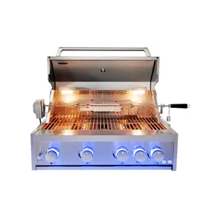 Outdoor Kitchen BBQ Grills Gas 5 Burners Barbecue With Gas Chicken Rotisserie