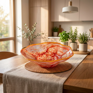 Bol à salade en verre multicolore bohème fait main, passe au lave-vaisselle, plat de service décoratif irrégulier, décoration d'intérieur - Product Image 2