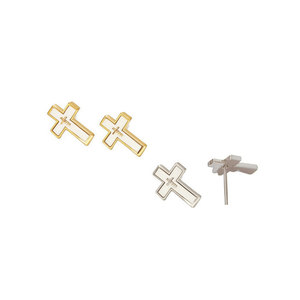 Orecchini a croce K. Shell in acciaio inossidabile placcato oro, minimalisti, per donna, da indossare tutti i giorni, gioielli alla moda - Product Image 1