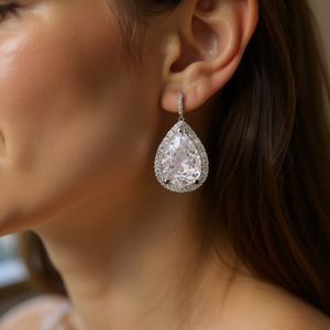 Boucles d'oreilles pendantes en or blanc avec zircon taille poire, serti clos, bijoux de mode classiques pour femme, mariage E470 - Product Image 2