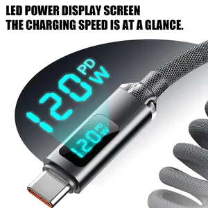 Câble de données USB Type C à charge rapide 120W, rétractable à ressort, avec affichage numérique LED, double USB, gaine en PVC, pour <span class=keywords><strong>iPhone</strong></span> 15 16 - Product Image 3