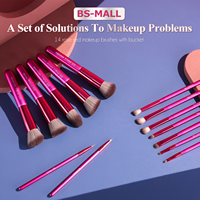 Ensemble de 14 pinceaux de maquillage professionnels BS-MALL, étiquette privée OEM, vegan, manche en bois rouge, pinceaux vegan, cosmétiques avec étui