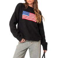 Pull tricoté décontracté pour femme, personnalisé, motif drapeau américain en intarsia, 100 % coton, col rond, vente en gros