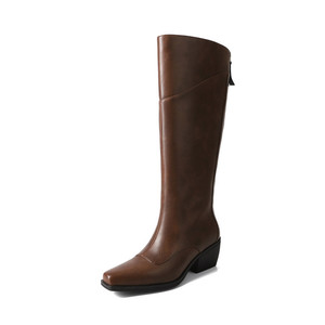 Zapatos de Cuero Genuino Hechos a Mano, Duraderos, Impermeables, Antideslizantes, con Punta Cuadrada, Color Sólido, Elegantes, Largos, Retro, Casuales y Gruesos - Product Image 6