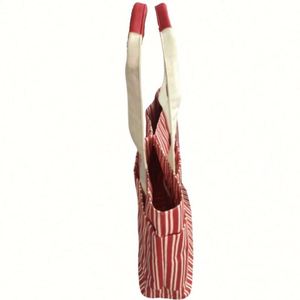 Striped Large Capacity Women Custom Shoulder Customized Logo Cotton Vintage Canvas Stripe <b>Tote</b> <b>Bag</b> - Product Image 5