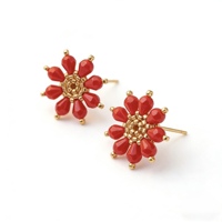 Anting-anting kancing manik-manik Miyuki berlapis emas 24K Namayo Premium, desain bunga roset, untuk wanita, kasual/sporty, cocok untuk pernikahan