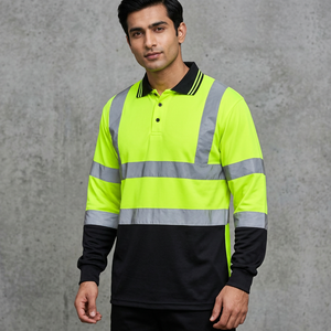 High Visibility Polyester T-Shirts for Men and Women Bright Neon Green and <b>Black</b> Workwear for men Finer Threads - Product Image 1