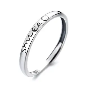 Simple English Letter Smile 925 Sterling Silver Ring Versatile Women's Ring
