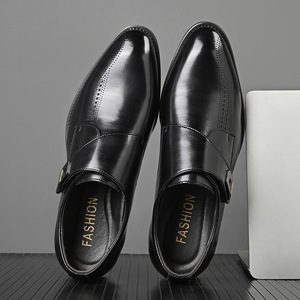 Chaussures habillées en cuir Monk Strap pour hommes, à bout pointu, avec fermeture auto-agrippante, respirantes, pour le bureau et la carrière, couleur unie, automne - Product Image 3