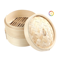 Steamer Bambu Bulat Awet 2 Tingkat dan 3 Tingkat dengan Banyak Ukuran untuk Alat Dapur Ramah Lingkungan Dim Sum Buatan Vietnam