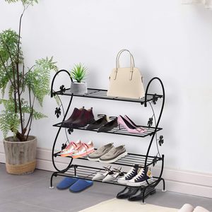 Organisateur de chaussures en fer pour salon entrée tour à chaussures antirouille fleurs décoratives support à chaussures industriel rustique noir support - Product Image 3