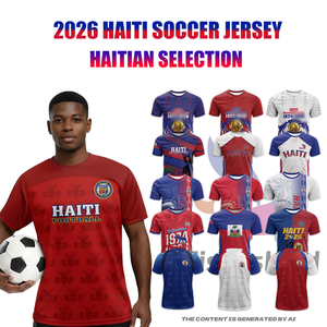 Maillot de football à manches courtes col rond pour homme 2026, équipe nationale d'Haïti, rouge, personnalisé, t-shirt en maille de haute qualité - Product Image 1