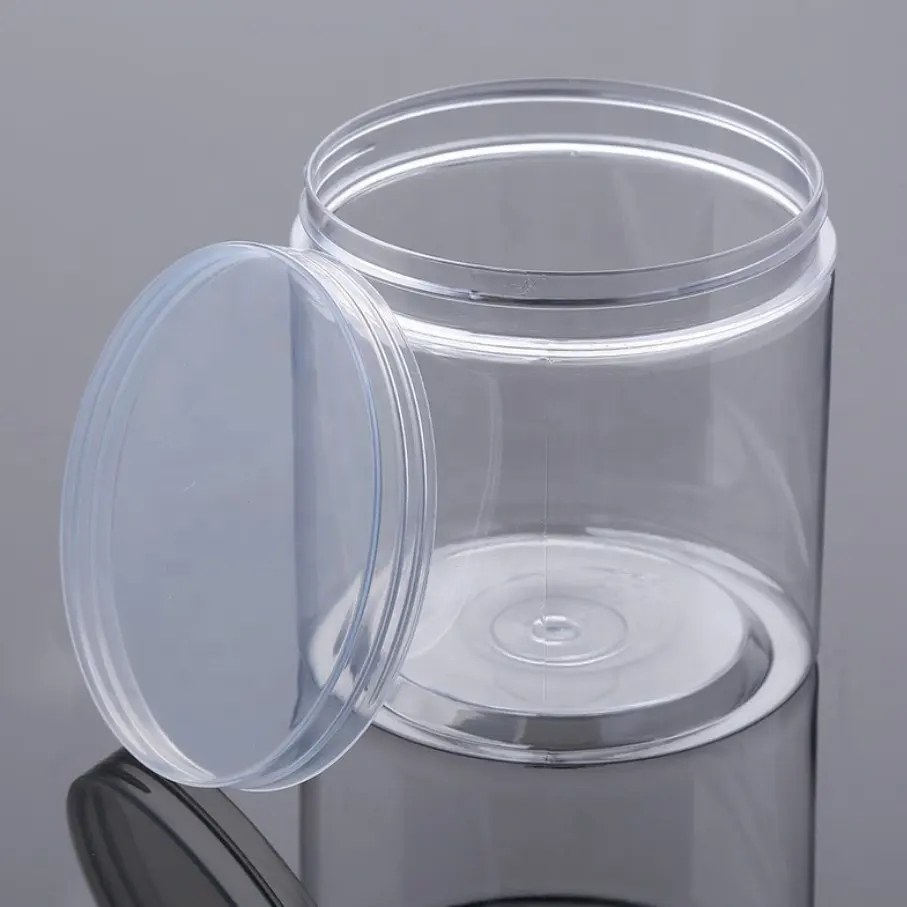 Wadah Bebas BPA, 200Ml 300Ml 500Ml 800Ml 1000Ml Bebas BPA Penyimpanan Makanan Hewan Peliharaan Kue Bening Stoples Bulat dengan Tutup untuk Kemasan Permen