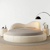 Lit plateforme rond de luxe de style français, taille king, en similicuir moderne, confortable et rembourré, pour chambre à coucher et hôtel