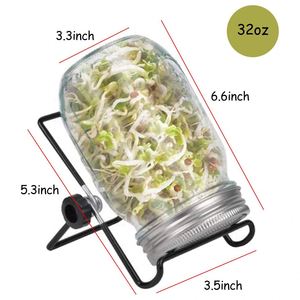 Empty Wide Mouth Handmade High Borosilicate Glass Seed Sprouting Jar with Stainless Steel Strainer <b>Lids</b> Food Grade Kitchen Use - Product Image 3