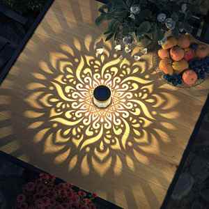 Solar <b>LED</b> Fence Lamp Iron Material Solar Powered Outdoor Terrace Step Wall Lamp Mandala Pattern Waterproof Design <b>Motion</b> <b>Sensor</b> - Product Image 5