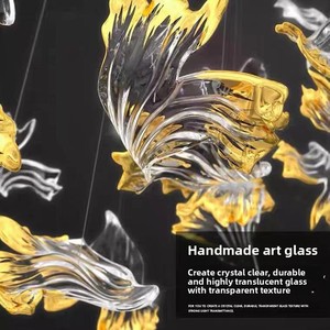 <span class=keywords><strong>Lustre</strong></span> de décoration de plafond en verre pendentif en verre de bureau de vente d'hôtel <span class=keywords><strong>lustre</strong></span> pendentif aérien en feuille de ginkgo émaillée - Product Image 2