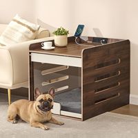 Table d'appoint pour animaux de compagnie en noyer naturel, mobilier moderne pour cage à chien avec station de charge