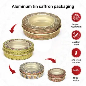 Großhandel 1g 3g 5g 10g runde Metall Safran Blechdose Behälter Box mit Fenster deckel Aluminium Safran Zinn Verpackung