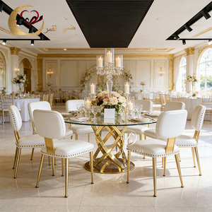 Modern Clear Glass Top Stainless Steel Wholesale Home Furniture Wedding Event Hotel Dining <b>Tables</b> - Product Image 5
