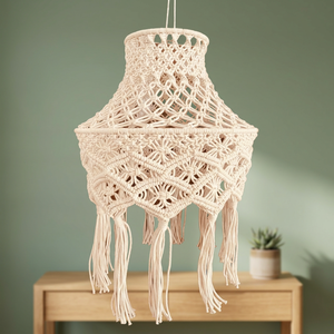 Handmade Macrame Wall <b>Hanging</b> <b>White</b> Knotted Cotton Decorative Tassel Panel Boho Home Decor Abstract & Geometric Pattern Washable - Product Image 2
