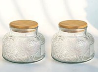 Frasco de Vidrio Redondo Vintage para Almacenar Té, Azúcar, Café y Alimentos con Tapa de Madera de Acacia